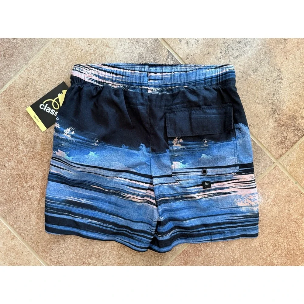 Art Class Boy's Swim Trunks with Built in Boxers ~ Blue/Black Sz M NWT